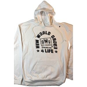 WWE NWO Hoodie Mens Large White New World Order 4 Life‎ Wrestling Sweatshirt